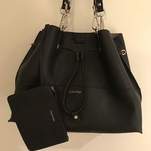 Calvin Klein unlined black drawstring tote